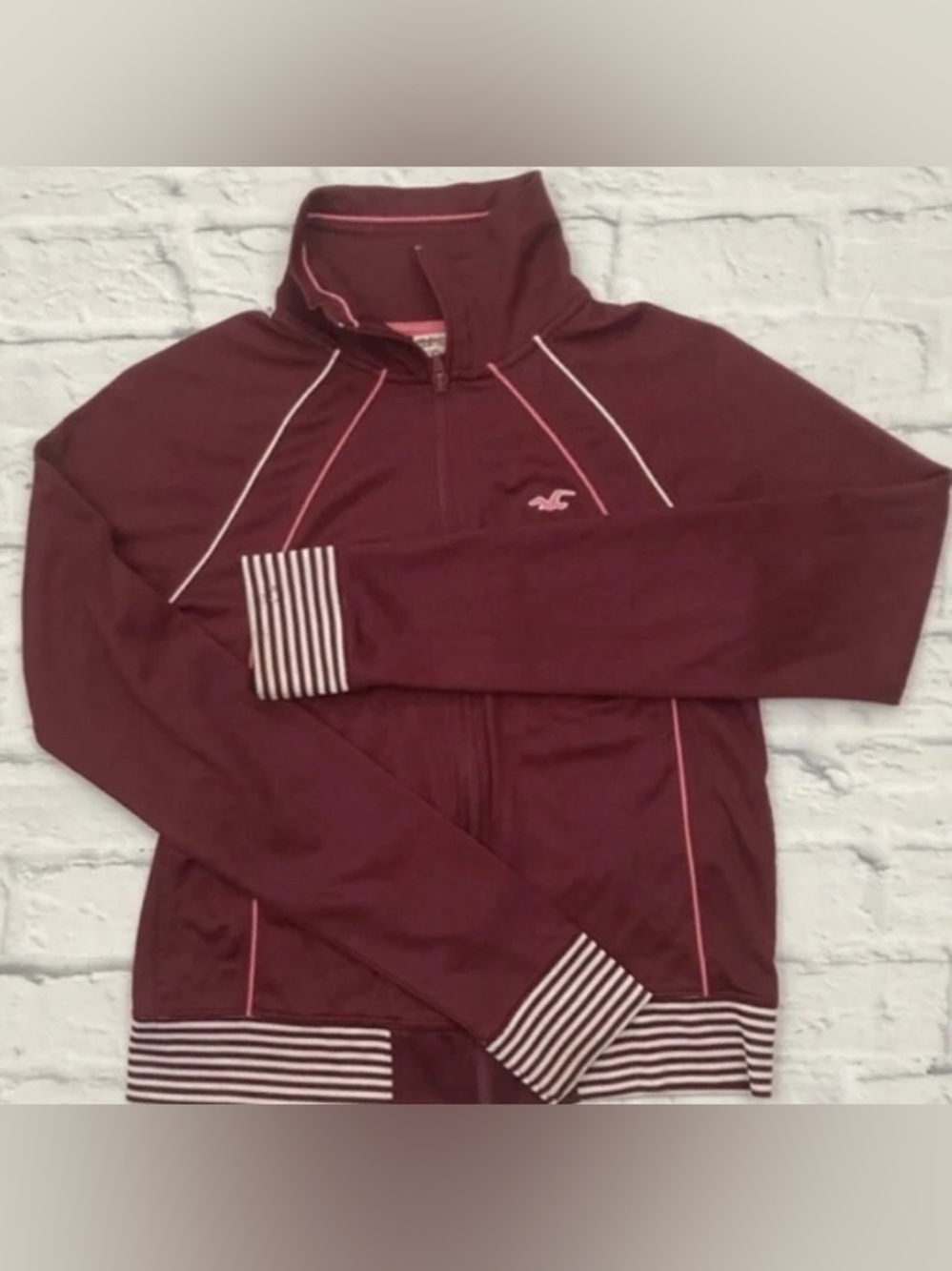 Hollister Zip Up Jacket Junior Womens Size Large Y2K Vintage Retro Burgundy